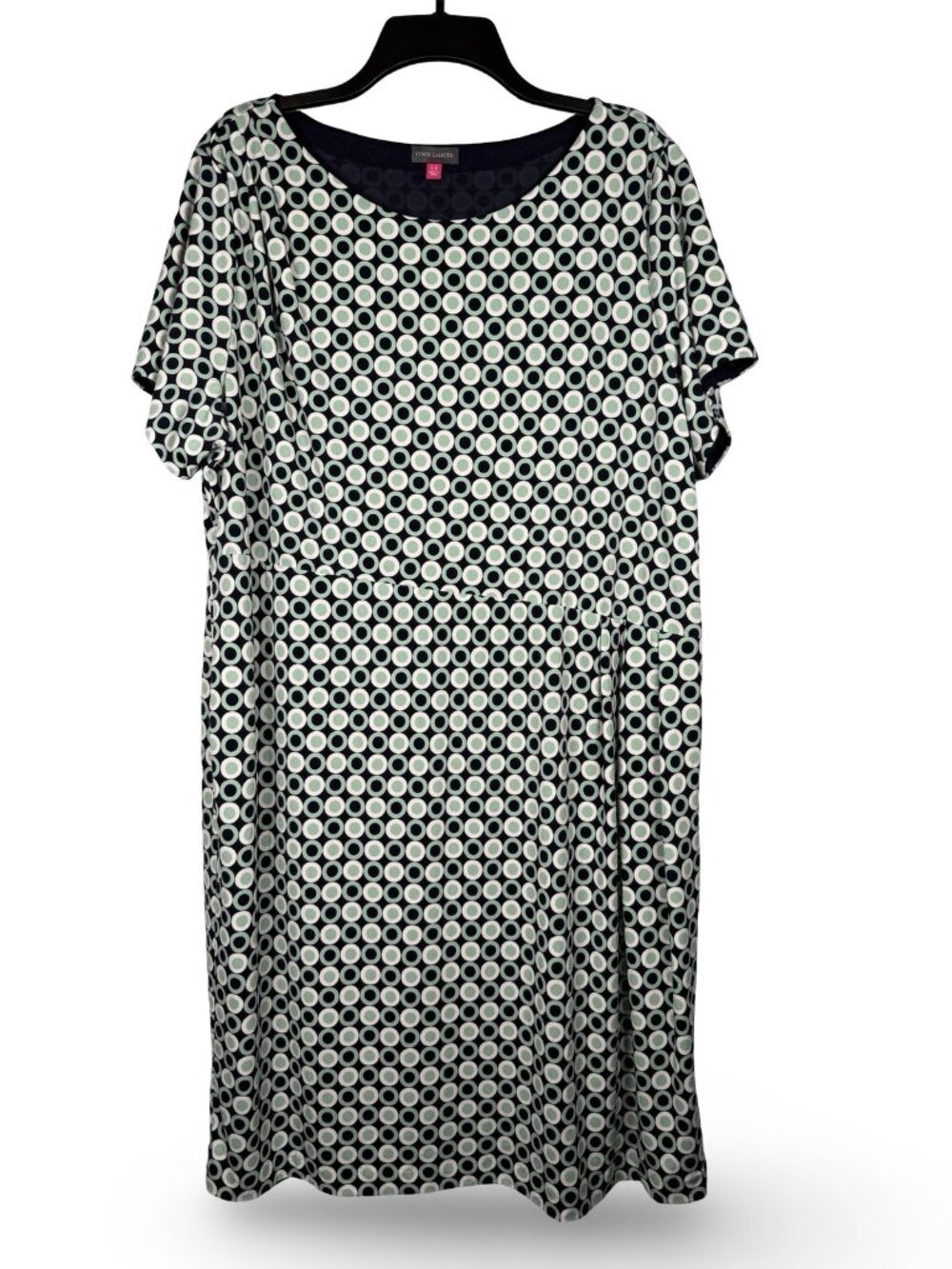 Vince Camuto Geometric Shift Dress Womens 3X Green Blue Asymmetric Knee Length